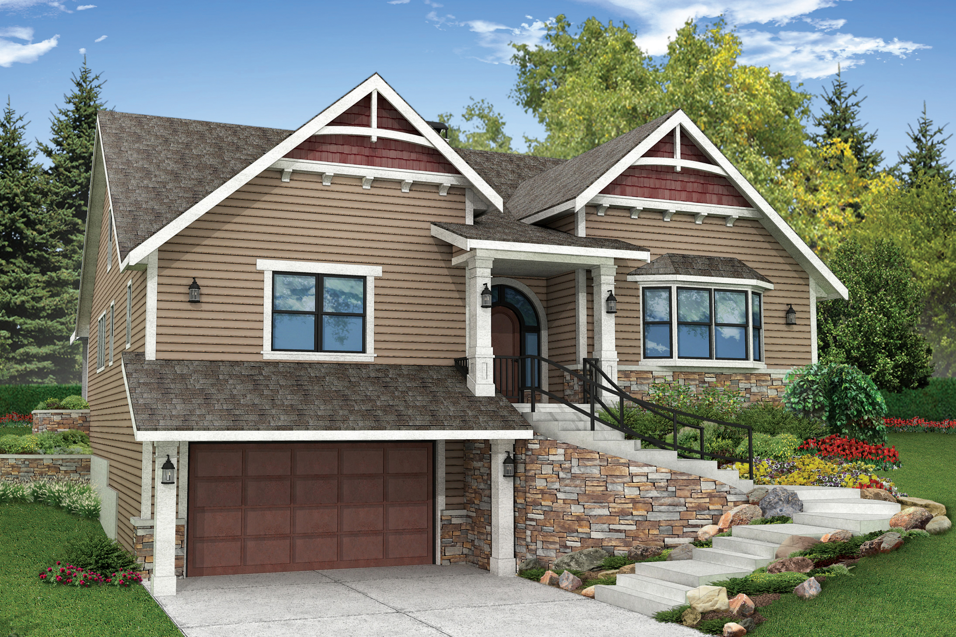 Craftsman House Plan, Sloped Lot House Plan, Home Plan. Springvale 30-950