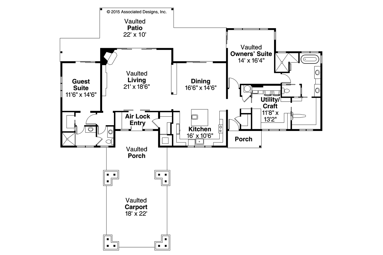 2 Bedroom House Plan, Tetherow 31-019, Craftsman House Plan, Home Plan
